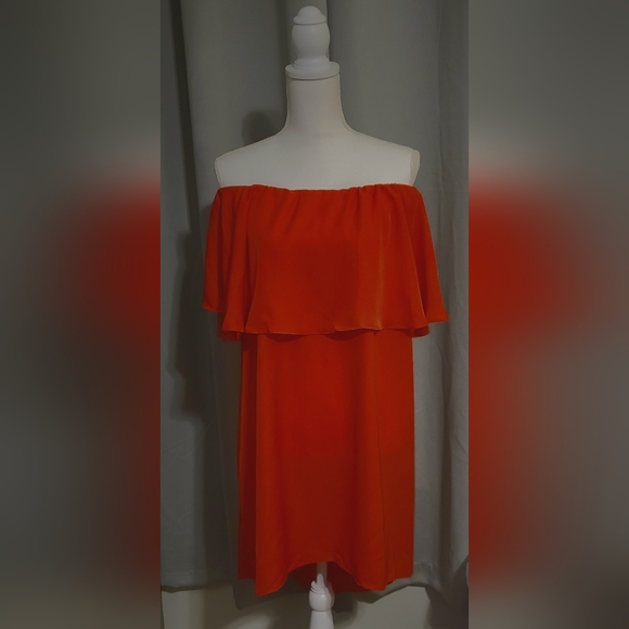 Romwe Women's Off The Shoulder Ruffle Casual Loose Shift Red Dress XL - Picture 4 of 10